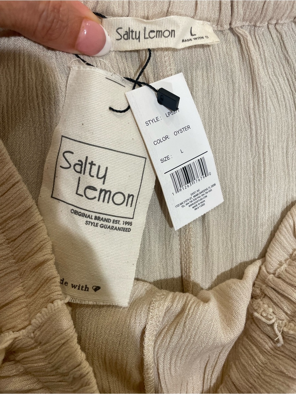 Salty Lemon NWT Oyster Boho Resort Wide Leg Pom Trim Pants Size L - Picture 5 of 6